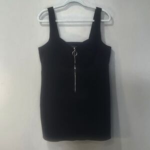 Topshop Black Courderoy A Line Front Zip Short Dress